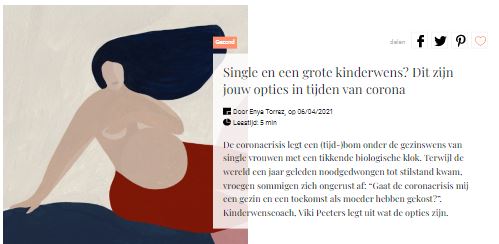 [tijdschrift] Marie Claire:   “Single en een grote kinderwens? Dit zijn jouw opties in tijden van Corona.”